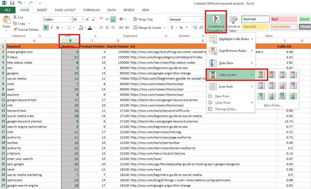Excel conditional formatting green to red