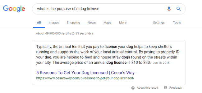 Featured snippet screenshot