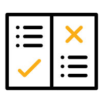 Icon showing three links with a check mark on the left side and three lines with an