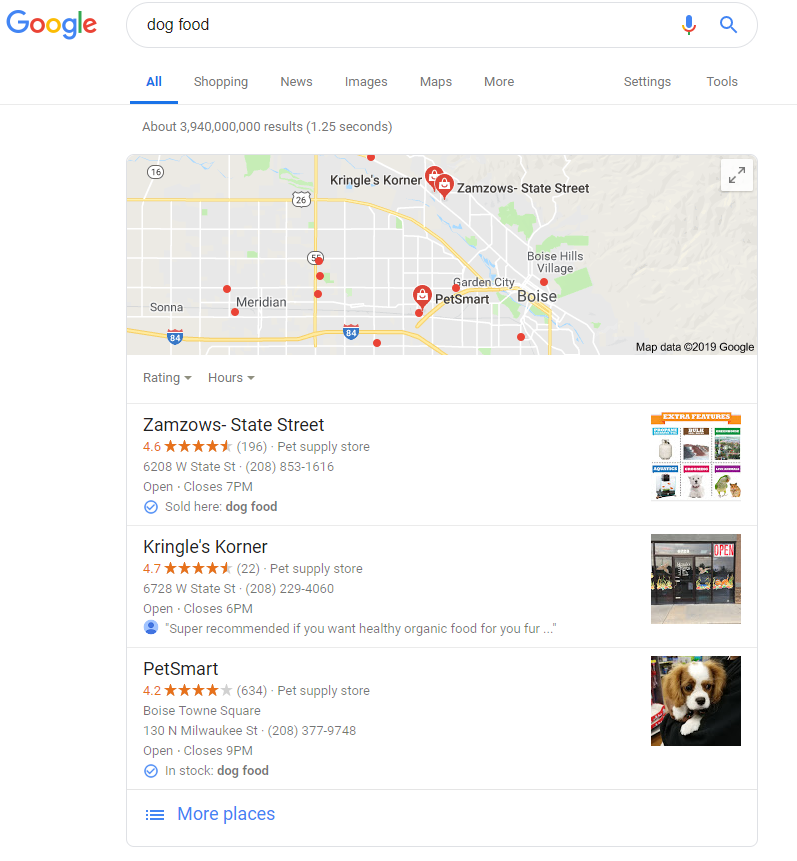 Location results screenshot