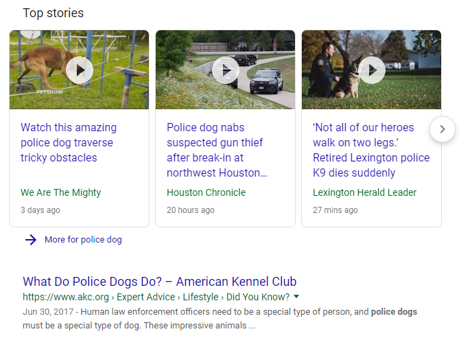 News stories screenshot